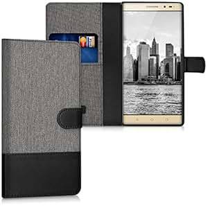 kwmobile Wallet case canvas cover for Lenovo Phab2 Plus Flip case with card slot and stand in gre