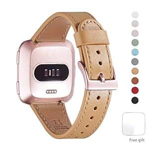 WFEAGL Fitbit Versa Strap Top Grain Leather BReplacement Strap Fitbit Versa Fitness Smar