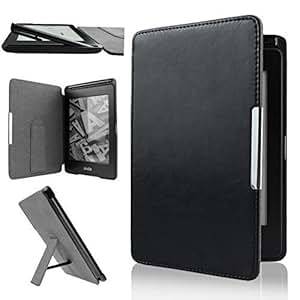 WISD Slim Leather Cover Case for Kindle Paperwhite Fit for 2012/2013/2015/2016 Versio (Black)
