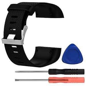 KOBWA Replacement Band For Fitbit Surge Silicone Wristband Strap With Clasp Buckle and 3 Pcs Tools F