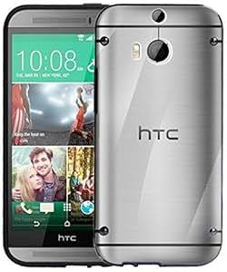 HTC One-2 M8 Phone Bumper Case Cover Black Silicone Edges with Hard Clear BackFree 2 Screen Protectors