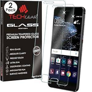 TECHGEAR Pack of 2 GLASS Edition Huawei P10 Genuine Tempered Glass Screen Protector Guard Covers