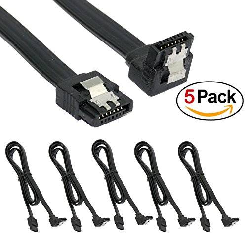(5 x Sata 3 Data Cable) SATA III (SATA 3) cable black (40cm) with Locking Latch