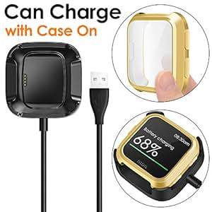 KIMILAR Fitbit Versa Protective Case Fitbit Versa Charger 1 1 Pack Charging Cable Can (Golden)
