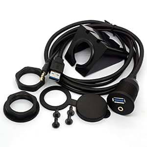 USB 3.0 Flush Mount Cable USB 3.0 and 3.5mm Aux Extention Mount Flush Dash Panel Mount Cable 1/8 AUX