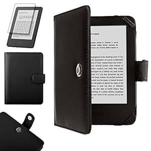 TECHGEAR Black Kindle PU Leather Folio Case Cover Magnetic Clasp Kindle eReader with