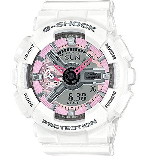 Casio G-Shock Pink and Gray Dial White Resin Quartz Ladies Watch GMAS110MP-7A