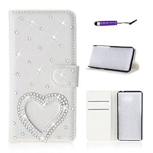 Sony Xperia XA Ultra Case, Moonmini White Luxury 3D Bling Rhinestone Wallet Leather Flip Stand Cov