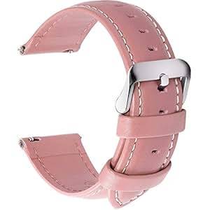 Fullmosa 12 Colors Quick Release Leather Watch Strap Axus Genuine Lea (20MM)(Pinksilver Buckle)