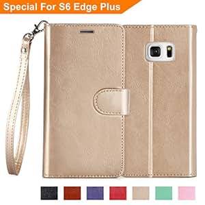 Galaxy S6 Edge Plus Case, Samsung Galaxy S6 Edge Plus Case, Fyy [Luxury Gold] Premium PU Leather Ca
