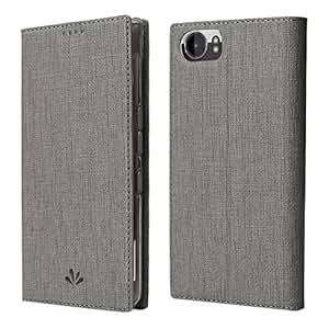 BlackBerry Keyone Case Cover, Eastcoo Slim Fit PU Leather Folio Flip Wallet case Magnetic Holder Stand Card Slot Smart Cover Wallet Book Clear TPU Case for BlackBerry Keyone (BlackBerry Keyone, Gray)