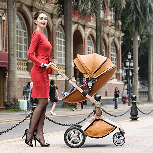 Baby Stroller  Hot Mom Baby Carriage with Bassinet Combo,Brown