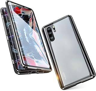 Case for Huawei P30 Pro Magnetic Cover,Magnetic Adsorption Technology 9H Front and Back Tempered Glass Cover 360dShockproof Full Body Protector Ultra Thin Metal Bumper For Huawei P30 Pro - Black