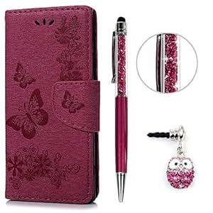 Sony Xperia XA1 Case, Sony Xperia XA1 Wallet Case Kasos PU Leather Folio Flip Cover Case TPU Bumper Kickstand Magnetic Clasp with Wrist Strap & Card Slots & Money Clip Fit for Sony Xperia XA1 (Bling Owl Anti Dust Plug Stylus Pen) Rose Embossed Design, Rose Red