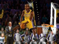 Kobe Bryant all alone above the rim as Phil Jackson looks on in NBA JAM