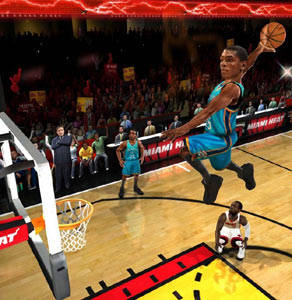 Kevin Durant soaring unimpedded into a jam in NBA JAM