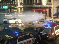 Breaking through a police barricade in Need for Speed: Most Wanted Breaking through a police barricade in Need for Speed: Most Wanted