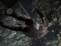 Lara Croft taking a bad fall in Tomb Raider