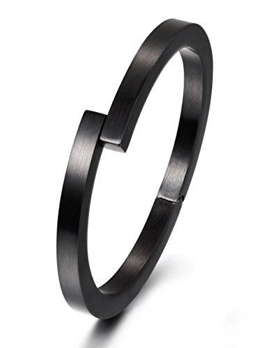Wistic Black Bracelet with Stainless Steel Bangle Cuff and Magnetic-Clasp Plain Polished..