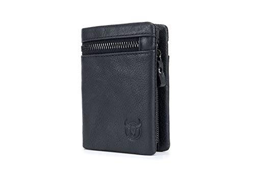 BULLCAPTAIN Leather Wallet Zipper Men Wallet, Mens RFID Antimagnetic Genuine Leather 11 Card ..