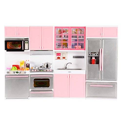 Emorefun Battery Powered Modern Kitchen Play Kitchen Set Pretend Play Kitchen Toys for Kids with So