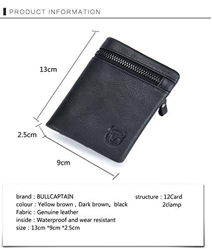 BULLCAPTAIN Leather Wallet Zipper Men Wallet, Mens RFID Antimagnetic Genuine Leather 11 Card ..