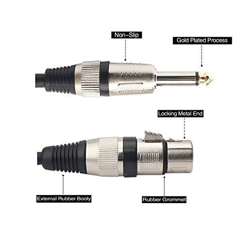 TISINO Microphone Cable XLR Female to 6.35 mm (1/4 Inch TS) Mono Male Plug Unbalanced Interconnect