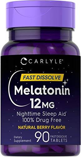 Carlyle Melatonin 12 mg Fast Dissolve 90 Tablets | Nighttime Sleep Aid | Natural Berry Flavor | V...