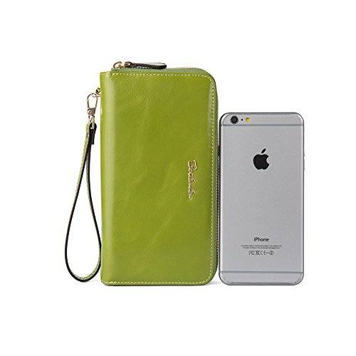 BOSTANTEN Women's Large Capacity Luxury Wax Genuine Leather Wallet with Zipper Pocket