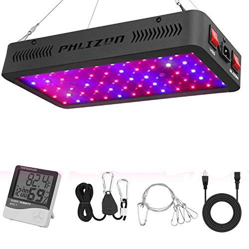 Phlizon Newest 600W LED Plant Grow Light,with Thermometer Humidity Monitor,with Adjustable Rope,Full