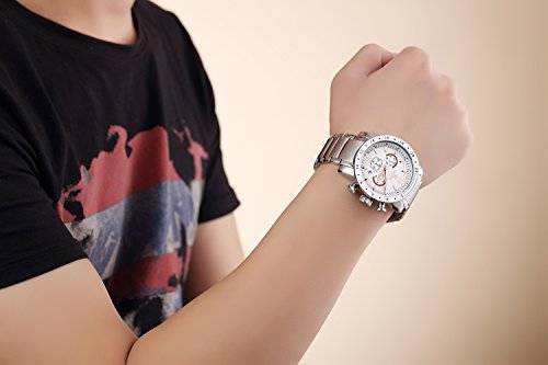 Voeons Mens Watches Stainless Steel Wristwatch Chronograph 3ATM Waterproof Mens Watches Silver