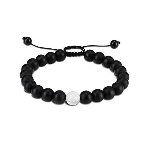Distance Bracelet Enjoit Black Matte Agate & White Howlite Energy Stone Beads Bracelet Set Couple J