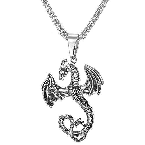 Punk Gothic Dragon Pendant On 18K Gold Plated Wheat Chain