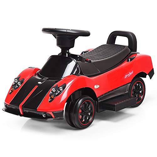 Costzon Ride On Push Car, 3 in 1 Licensed Pagani 6V Electric Battery Powered Toddler Play Toy Car w/ Handle Lights, Music, MP3, Aux Plug in, Push Round Buggy (Red)