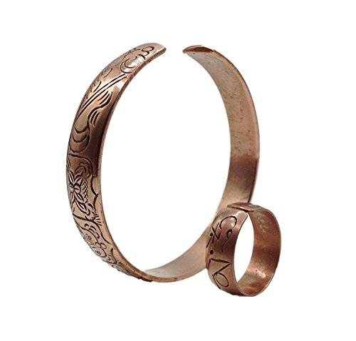 100% Pure Copper Tibetan Healing Bracelet and Ring Set. Unisex, Hand Made High Gauge Copper