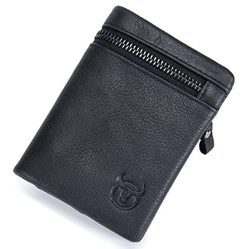 BULLCAPTAIN Leather Wallet Zipper Men Wallet, Mens RFID Antimagnetic Genuine Leather 11 Card ..