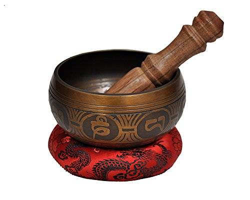 Special Etching Tibetan Singing Bowl Set By Dharma Store - Buddhism Yoga Meditation - With Striker