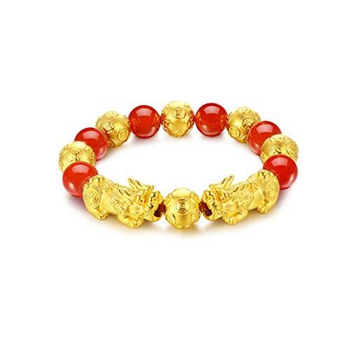 SMART DK Feng Shui Red Agate Wealth Porsperity 12mm Beads Bracelet with Pi Xiu/Pi Yao, A..