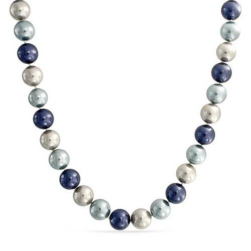 Round Blue Shell Pearl Statement Necklace