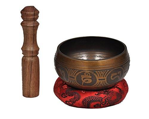 Special Etching Tibetan Singing Bowl Set By Dharma Store - Buddhism Yoga Meditation - With Striker