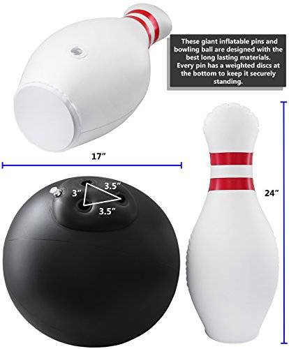 Greenco Giant Inflatable Bowling Set Outdoor and Indoor, Includes a Huge Ball 17" inch Diameter and