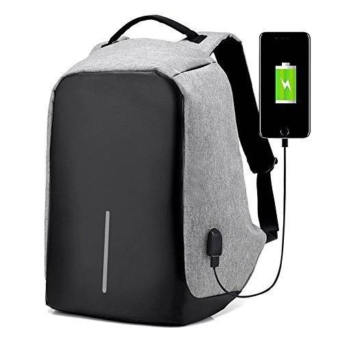 Image result for Anti-theft Travel Backpack Laptop School Bag with USB Charging Port grey