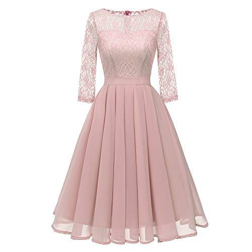 DEATU Clearance Womens Dresses Ladies Vintage Princess Floral Lace Cocktail O-Neck Party A-line Eleg