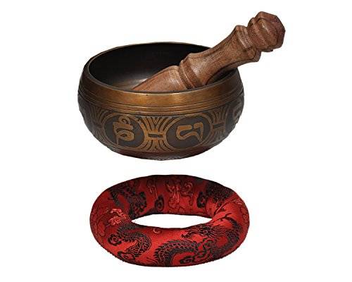 Special Etching Tibetan Singing Bowl Set By Dharma Store - Buddhism Yoga Meditation - With Striker
