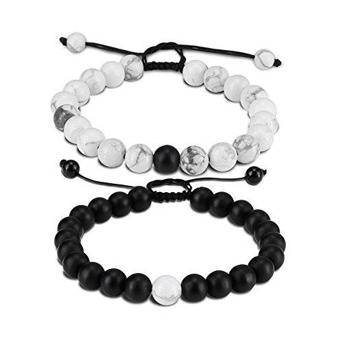 Distance Bracelet Enjoit Black Matte Agate & White Howlite Energy Stone Beads Bracelet Set Couple J