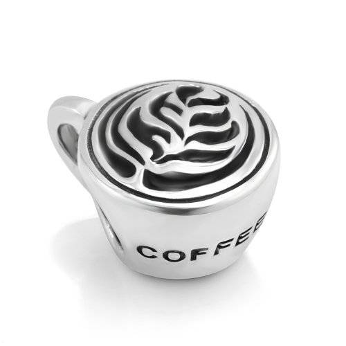 925 Sterling Silver Latte art Coffee Cup Bead Charm Fit Major Brand Bracelet