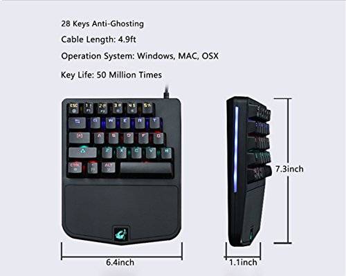 FELiCON One Handed Mechanical Gaming Keyboard RGB LED 9 Kind of Backlit Mode Single Hand Game..