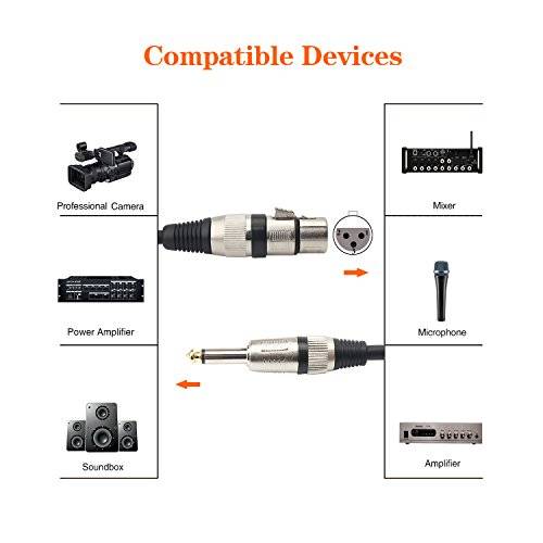 TISINO Microphone Cable XLR Female to 6.35 mm (1/4 Inch TS) Mono Male Plug Unbalanced Interconnect