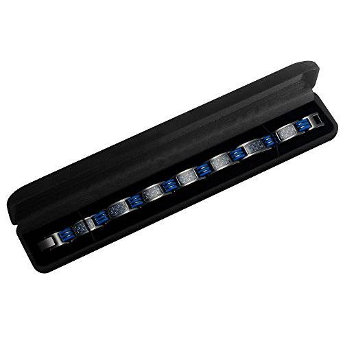 Blue Carbon Fiber Titanium Magnetic 4 Element Bracelet Double Strength Adjusting Tool and Gift Box