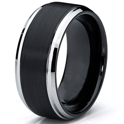 Metal Masters Co. 9MM Black Two Tone Tungsten Carbide Men's Brushed Wedding Band Ring  Comfort Fit S